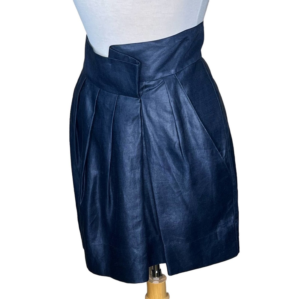 Robert Rodriguez Women’s Navy Mini Skirt with Unique Front Pleat Apx Size 6 - Picture 6 of 13
